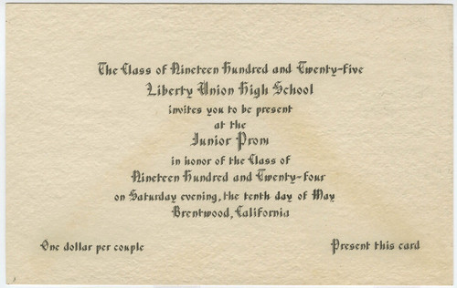 Junior Prom invitation 1924