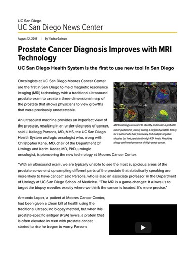 Prostate Cancer Diagnosis Improves with MRI Technology