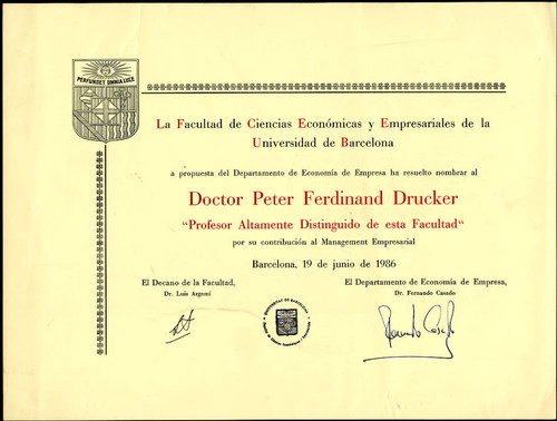 University of Barcelona award presented to Peter F. Drucker