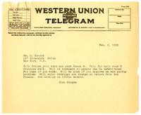 Telegram from Julia Morgan to William Randolph Hearst, February 9, 1921