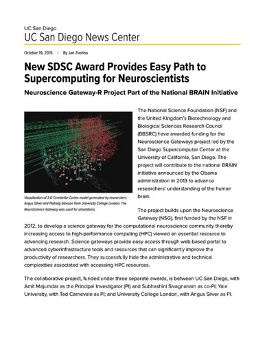 New SDSC Award Provides Easy Path to Supercomputing for Neuroscientists
