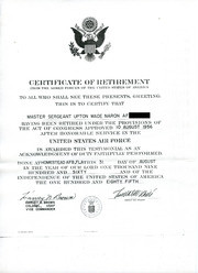 Certificate of Retirement from the United States Armed Forces Awarded To Naron, 1960