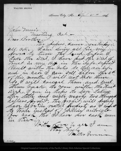 Letter from Walter Brown to John Muir, 1886 Apr 2