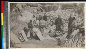 Chinese colleagues visiting a stone quarry, Haizhou, China, 1910
