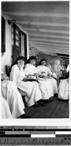 Maryknoll Sisters on board ship sailing on Lake Biwa, Japan, ca. 1930-1950