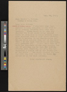 Hamlin Garland, letter, 1911-10-24, to Nellie Verne Walker