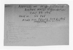 Articles of incorporation for Big Pine Water Association 1915