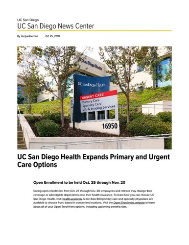 UC San Diego Health Expands Primary and Urgent Care Options