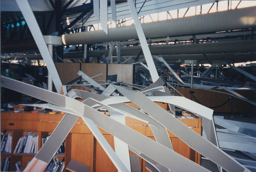 Earthquake damage to library ceiling