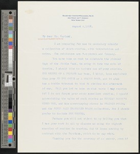 Blanche Colton Williams, letter, 1917-08-04, to Hamlin Garland