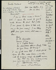 Edwin Markham, letter, 1926-11-16, to Hamlin Garland