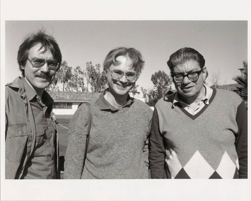 Photograph of John Harbison, John Adams, and Morton Feldman