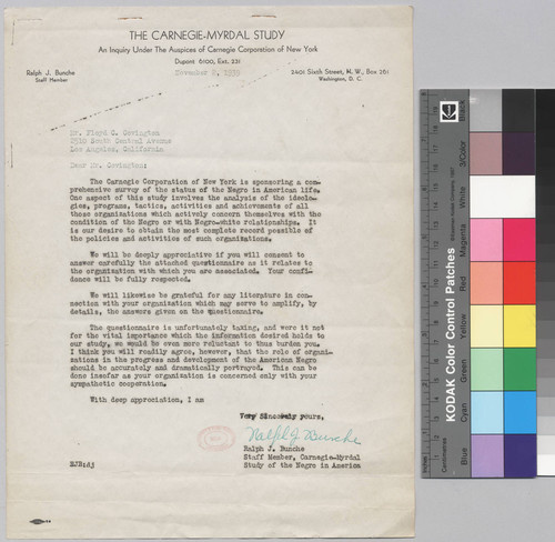 Letter, 1939 November 2, Washington D.C. to Mr. Floyd C. Covington, Los Angeles, California