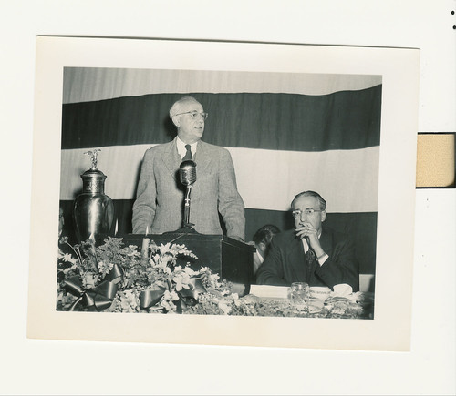 UCLA Provost Clarence A. Dykstra at podium, ca. 1945