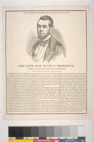 The Late Hon. David C. Broderick, United States Senator From California