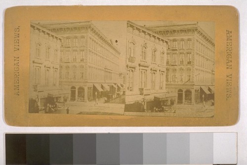 Occidental Hotel, San Francisco, Cal. (Occidental Hotel on east side of Montgomery St. from Sutter to Bush about 1860. City of Paris occupied N.E. cor. of building in 1880.) American Views