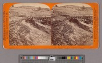 The Dumps, Tailings and Tail of Sluices. Rare early gold-mining view in Calif[ornia]. American River mining country, Placer Co. Hydraulic Mining. 1860