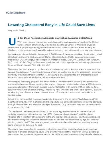 Lowering Cholesterol Early in Life Could Save Lives