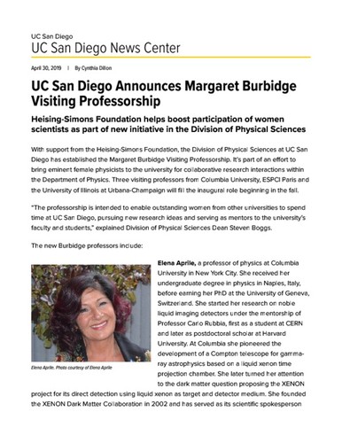 UC San Diego Announces Margaret Burbidge Visiting Professorship