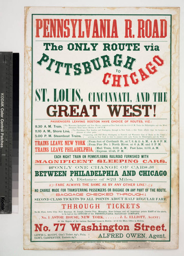 Pennsylvania R. Road : the only route via Pittsburgh to Chicago St. Louis, Cincinnati, and the great west!