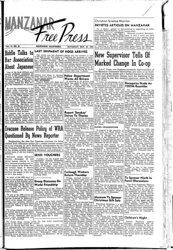 Manzanar free press, November 20, 1943