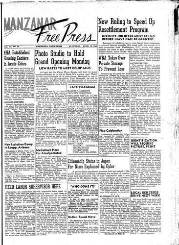 Manzanar free press, April 10, 1943