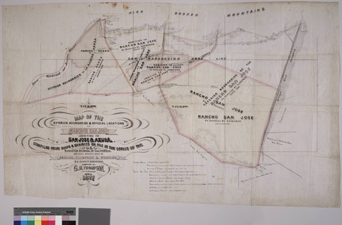 Map of the exterior boundaries and official locations of Ranchos San Jose addition to San Jose and Azusa