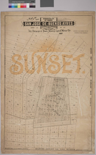 Map of the subdivision of Rancho San Jose de Buenos Ayres and the town of Sunset, owned by [the] Los Angeles & Santa Monica Land & Water Co