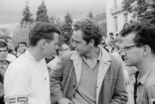 Sid Stapleton, Mario Savio and [Lee Glickman?] in conversation atrally