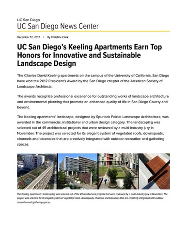 UC San Diego’s Keeling Apartments Earn Top Honors for Innovative and Sustainable Landscape Design