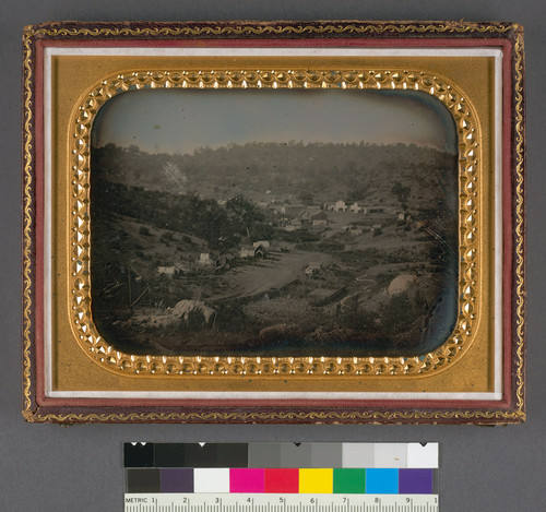 [Mormon Island: gold rush town view among hills.]