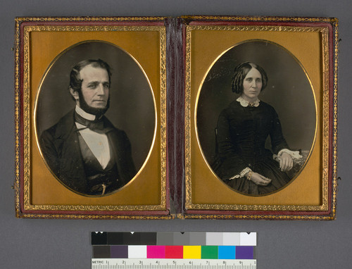 [Man and woman members of Bunce family, relatives of Mrs. Elisha Cook of San Francisco.]