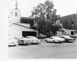 Foss Street, Healdsburg, California, 1965, showing the rear of the Plaza Hotel
