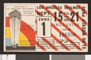 Los Angeles Railway weekly pass, 1935-09-15