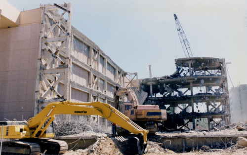 Oviatt Library demolition, west wing, circa 1997