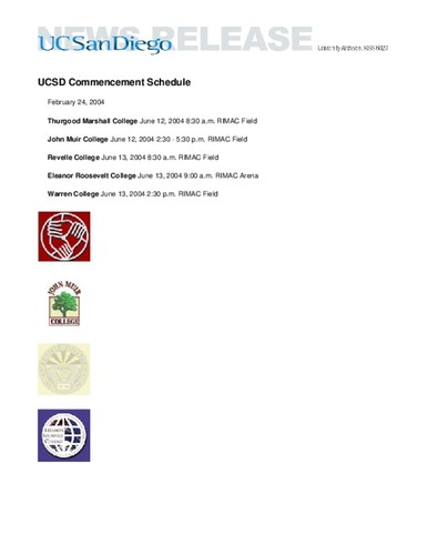 UCSD Commencement Schedule