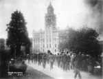 [Chinese crowds in Portsmouth Plaza during fire. Prior to burning of Hall of Justice, center]
