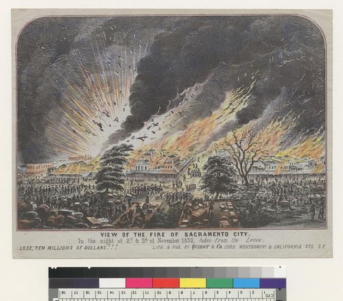 View of the fire in Sacramento City [California] on the night of 2d and 3d of November 1852, taken from the levee