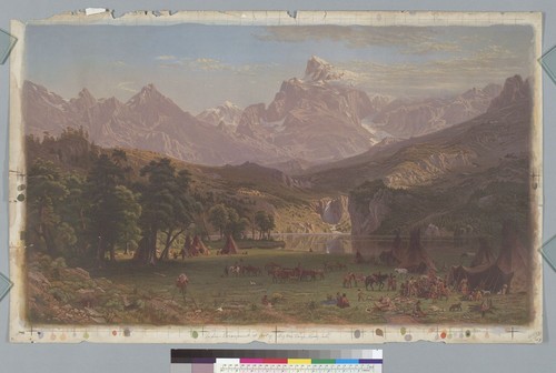 [Indian encampment at foot of Big Horn Range, Rocky Mountains, Montana]