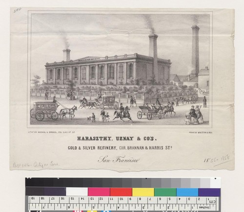 Haraszthy, Uznay & Co.'s Gold & Silver Refinery, cor[ner] Brannan & Harris St[reet]s, San Francisco [California]