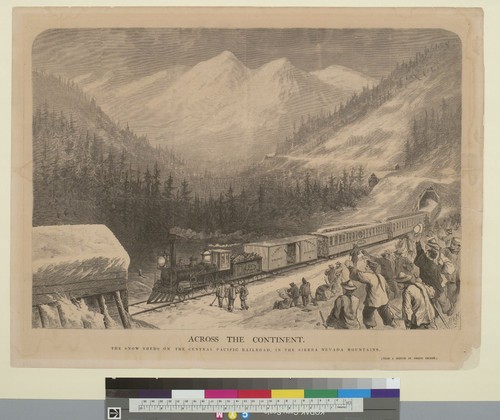 Across the continent, the snow sheds on the Central Pacific Railroad, in the Sierra Nevada Mountains