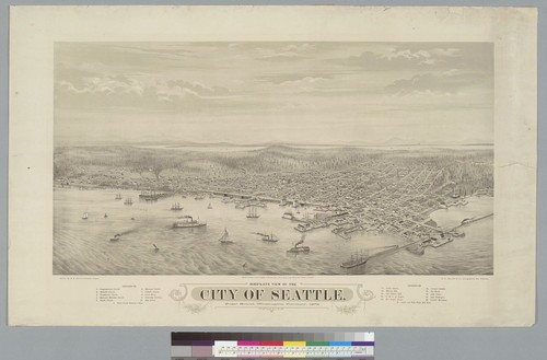 Bird's-eye view of the city of Seattle, Puget Sound, Washington Territory, 1878