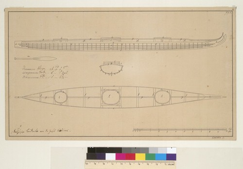 [Three-seated baidarka from Island of Kodiak, Alaska]