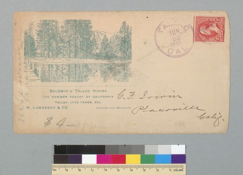 Baldwin's Tallac House, the summer resort of California, Tallac, Lake Tahoe, Cal[ifornia]