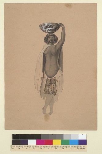 [Yurok? Indian woman with basket on her head]