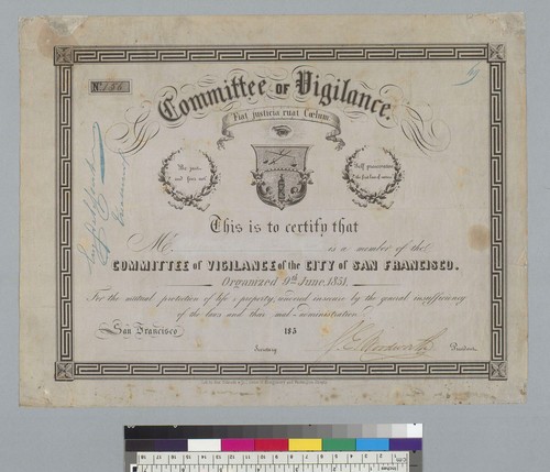 [Certificate of] Committee of Vigilance of the city of San Francisco [California]