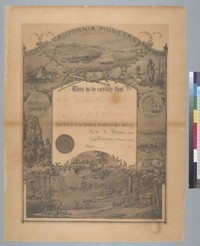Society of California Pioneers of New England [certificate of membership]