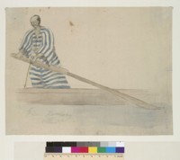 [Japanese oarsman in blue and white striped Kimono]