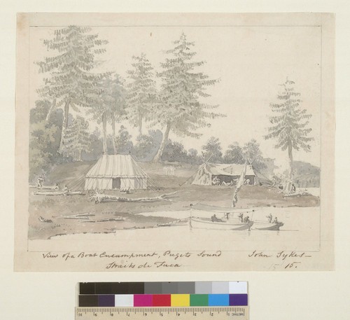 View of a boat encampment, Pugets Sound, Straits de Fuca [Washington]