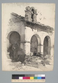 [Corner view of San Fernando Rey Mission building, California]